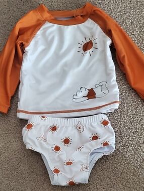 Disney Kids Swim Rash Guard Set White and Orange